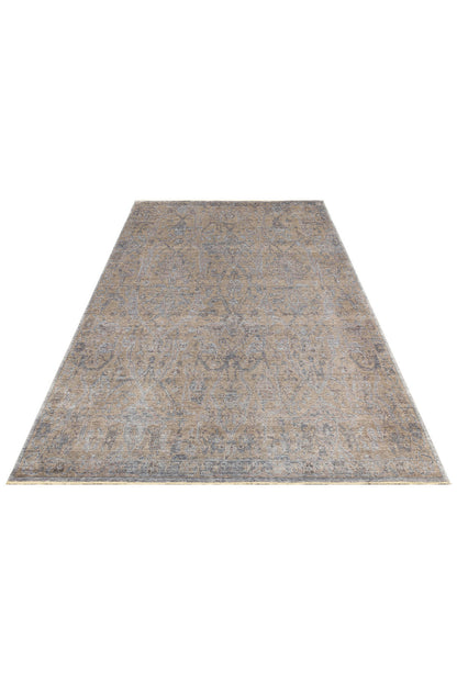 Atlas Serisi Halı Bej Etnik Uşak Desen Saçaklı Lyocell Dokulu Özel Tezgah Salon Halısı