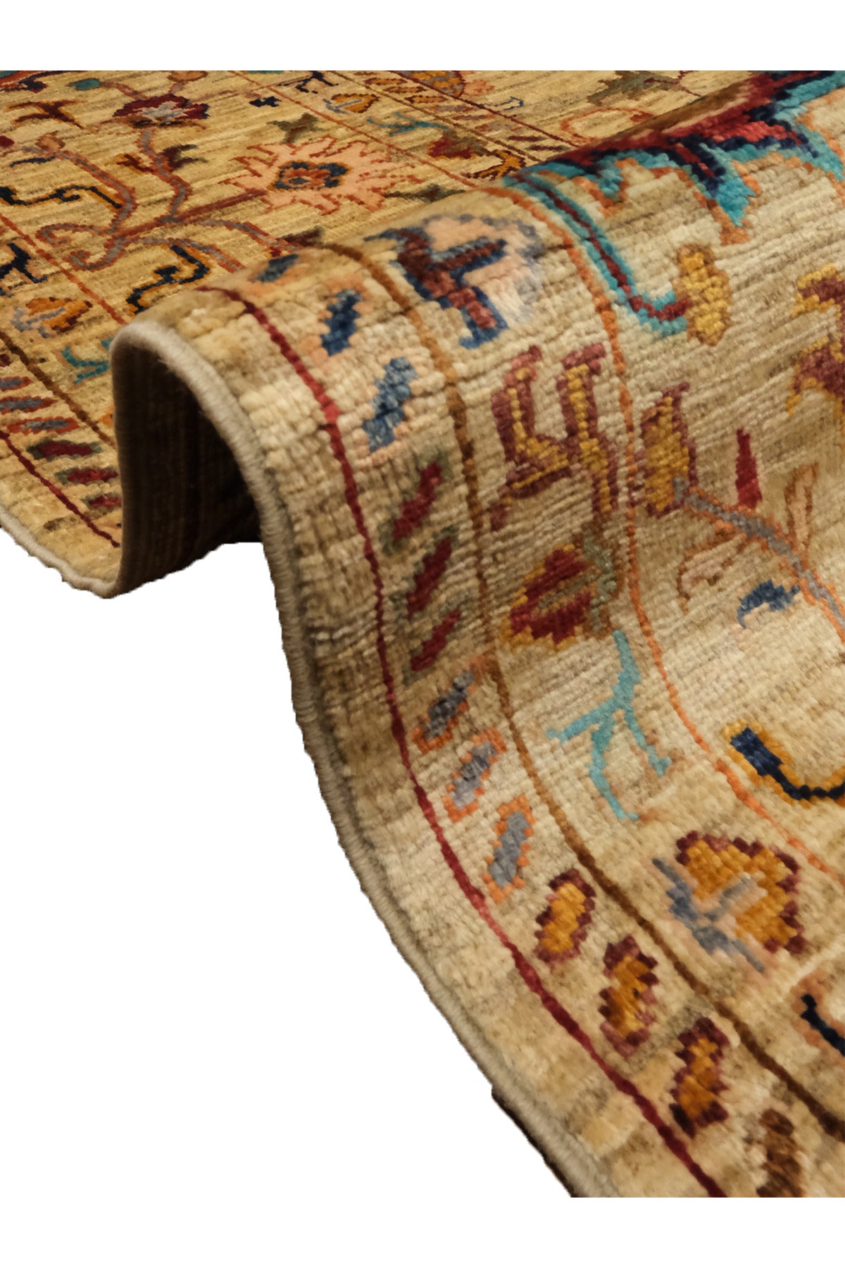 Sultani El Emeği Bej Anadolu Motifli Desenli Saçaklı Modern ve Geleneksel Salon Halısı - Bej