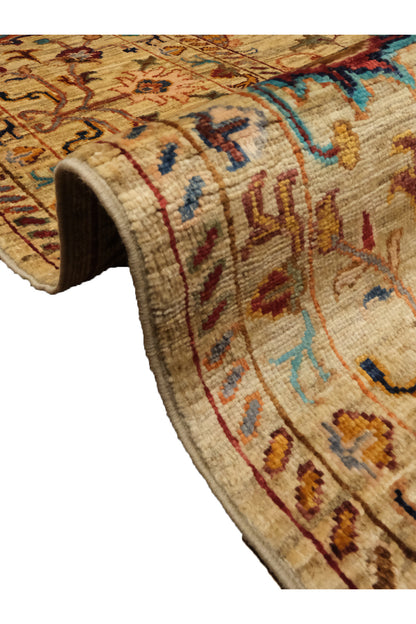 Sultani El Emeği Bej Anadolu Motifli Desenli Saçaklı Modern ve Geleneksel Salon Halısı - Bej