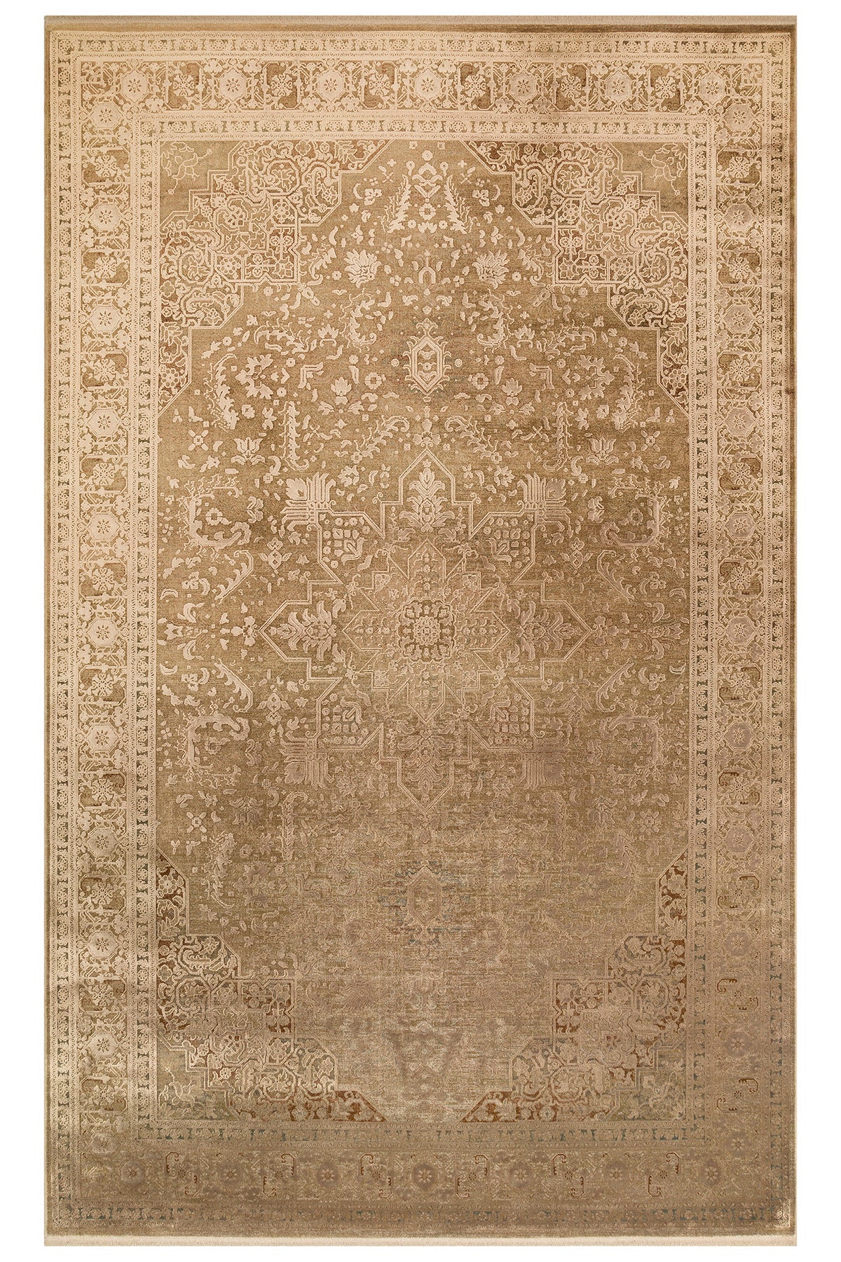 Toscana Retro Desenli Kahverengi Overdyed, Yumuşak Tuşeli Klasik Rayon Viskon Dokuma Salon Halısı