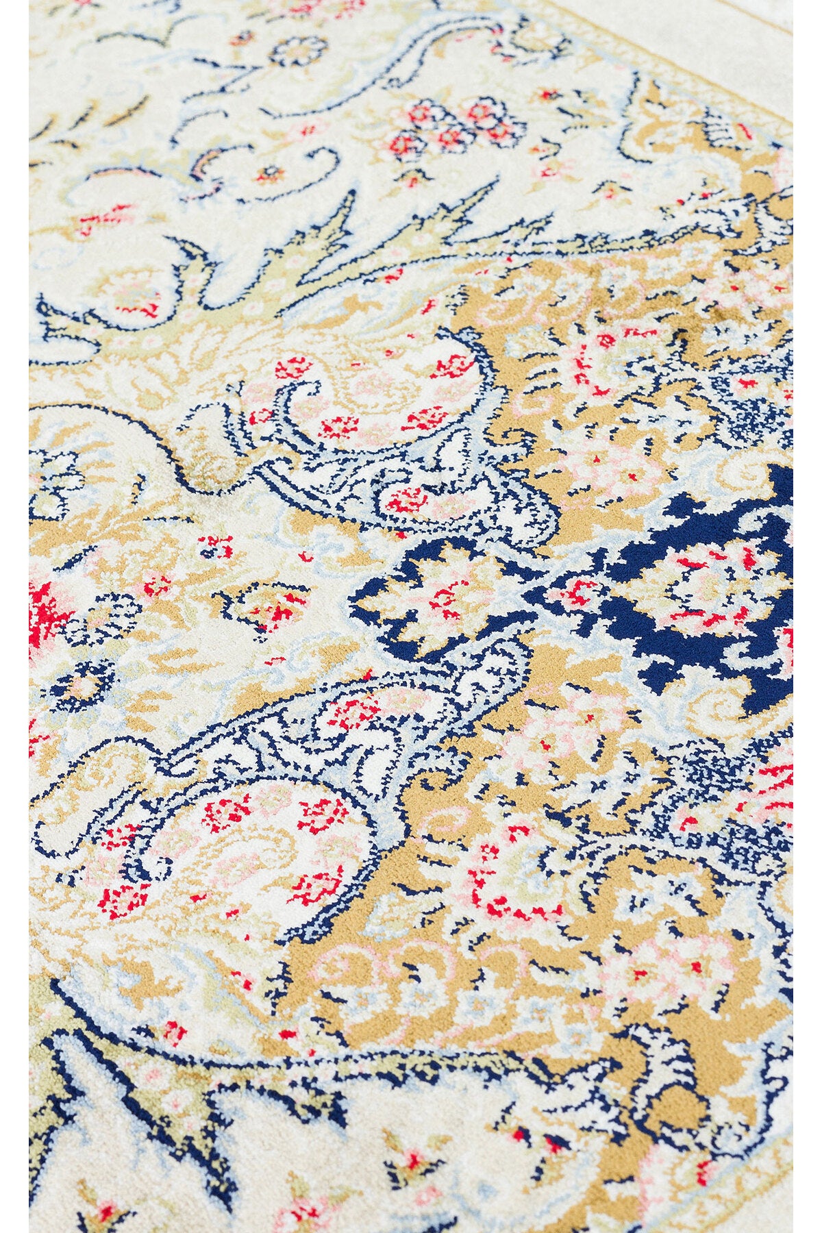 İpek Harem Serisi Bambu İplik Krem Salon Halısı Klasik Desenli Sık Doku Doğal Yumuşak Dokulu Lüx