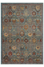 MİHRA Turkuaz Geleneksel Vintage Makine Halısı Yumuşak Dokulu Hav Vermez Saçaklı Salon Halısı