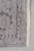 LESSI Gri Etnik Desenli Kaymaz Yıkanabilir Tabanlı Kilim Şönil Pamuk Vintage Salon Halısı - Mavi
