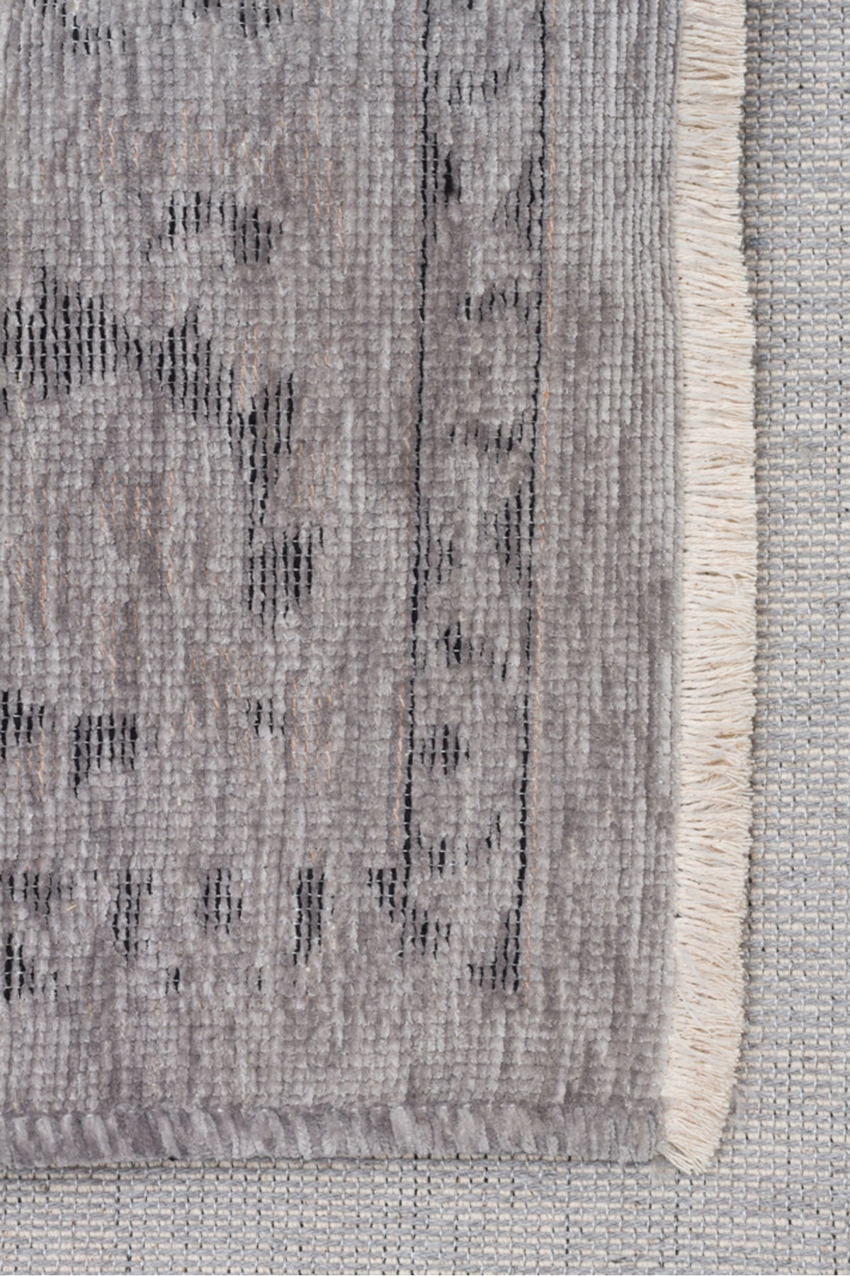 LESSI Gri Etnik Desenli Kaymaz Yıkanabilir Tabanlı Kilim Şönil Pamuk Vintage Salon Halısı - Mavi