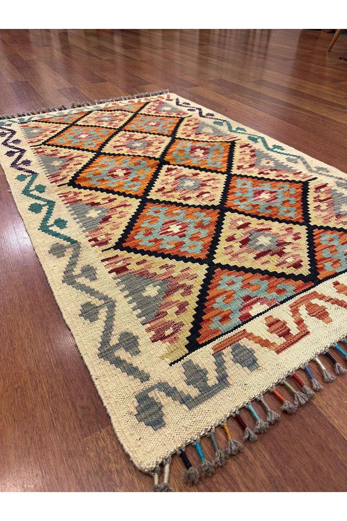 Miras Serisi Renkli Kök Boya El Emeği Doğal İplik Anadolu Etnik Desen Geleneksel Kilim Koleksiyonu - Çok Renkli