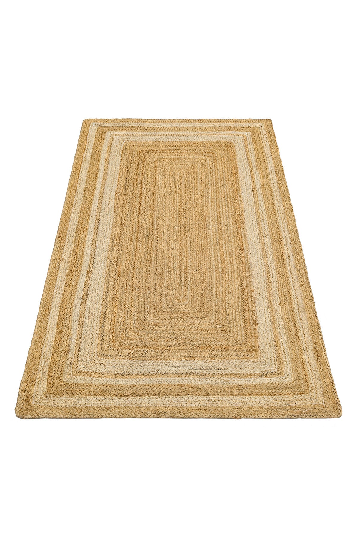 NATURA Jüt Halı Doğal Hasır Görünümlü Çerçeve Desenli Çift Taraflı Kilim Salon Antre Mutfak Halısı - Beyaz