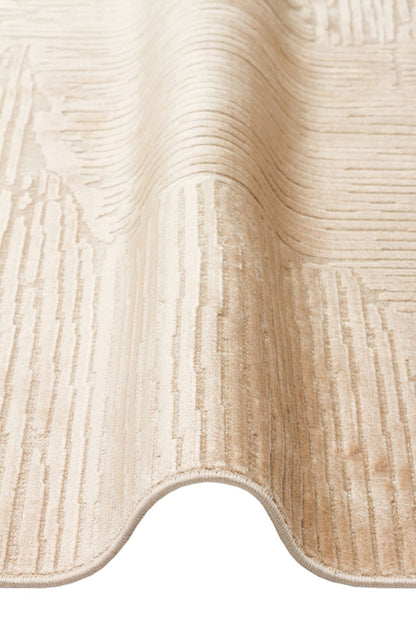 Royal Gold Altın Renk Çizgili Desenli Modern Parlak Viskon Yumuşak Salon Halısı - Gold
