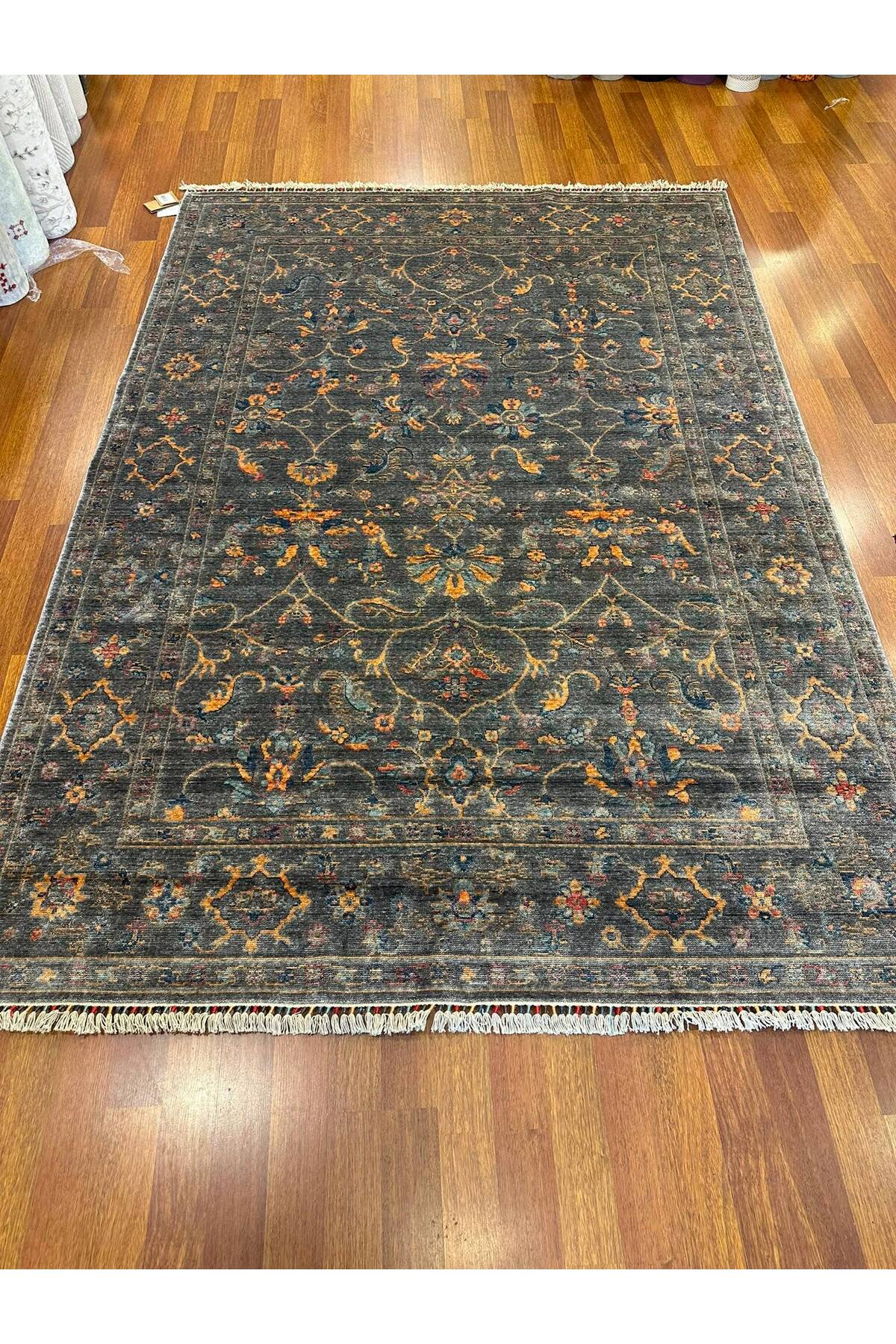 Uşak Desenli Mavi El Dokuma Halı Geleneksel Vintage Salon Yatak Odası Anadolu Halısı - Mavi