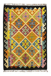 Heritage Colorful Anatolian Ethnic Pattern Root Dye Handmade Natural Yarn Traditional Kilim Collection - Green