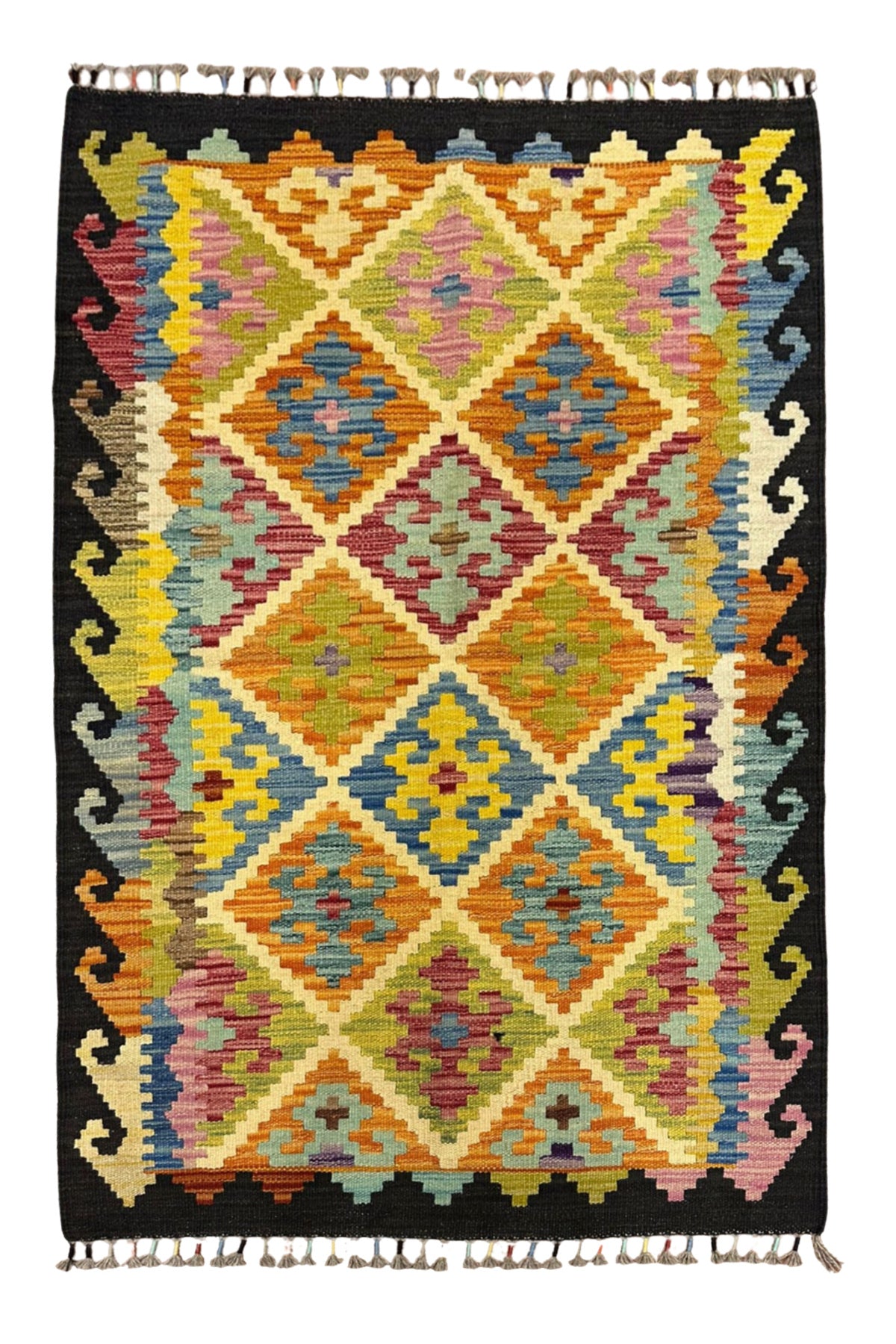 Miras Renkli Anadolu Etnik Desen Kök Boya El Emeği Doğal İplik Geleneksel Kilim Koleksiyonu - Yeşil