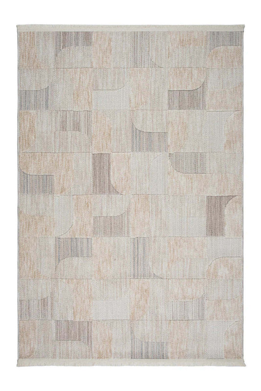 ASTRA Beige Modern Geometric Rug Soft Patchwork Patterned Textured Soft Hallway, Living Room Rug - Beige