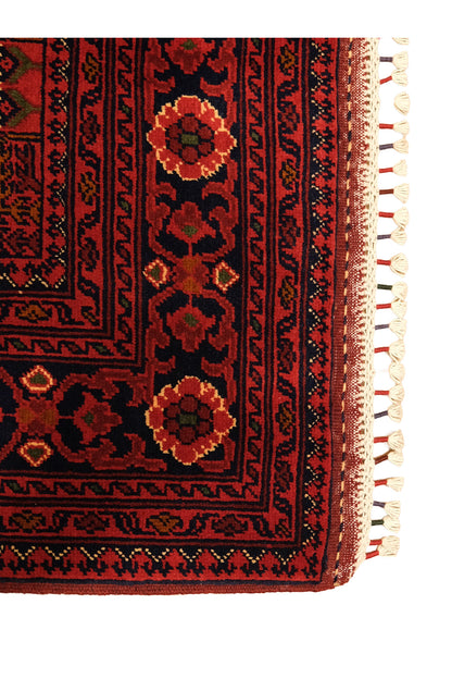 El Dokuma Güneş Model Bordo Afgan Biliçik Halısı %100 Yün Kök Boya Geleneksel Otantik Salon Halısı - Kırmızı