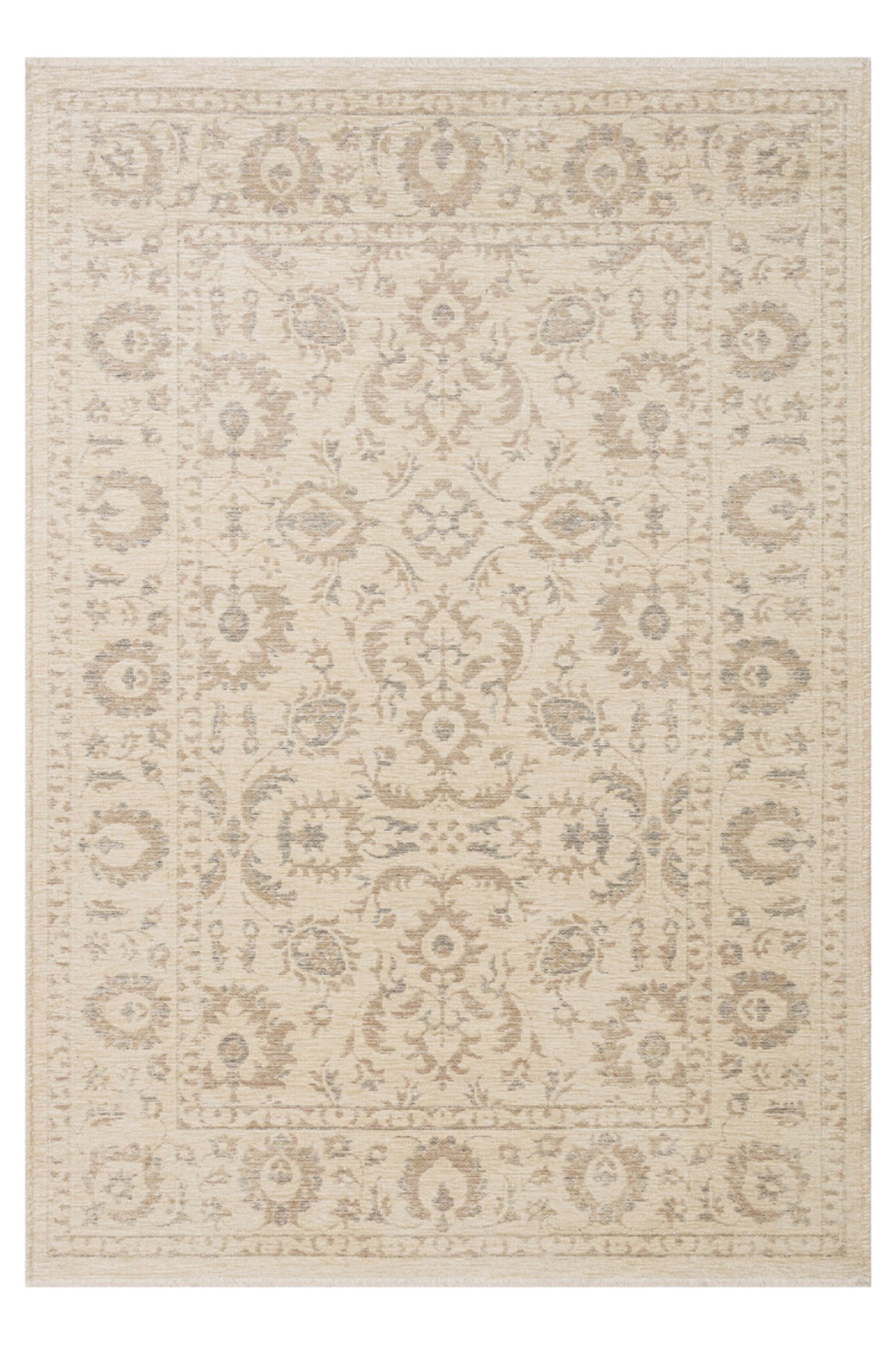 LESSI Bej Etnik Desenli Kaymaz Yıkanabilir Tabanlı Kilim Şönil Pamuk Vintage Salon Halısı - Turuncu