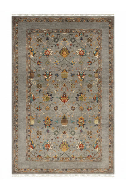 Sultani El Emeği Gri Anadolu Motifli Desenli Saçaklı Modern ve Geleneksel Salon Halısı - Gri