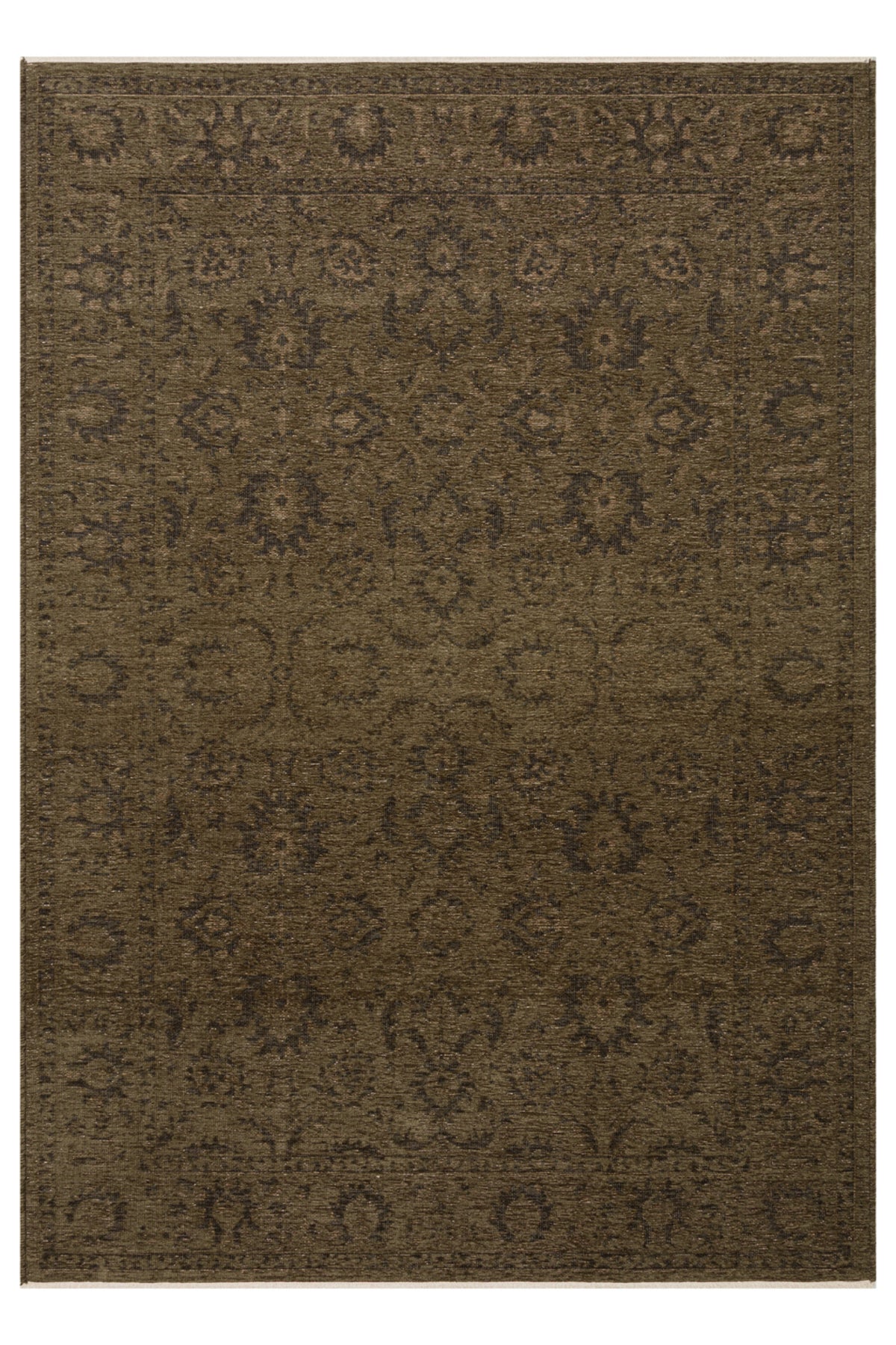 LESSI Yeşil Etnik Desenli Kaymaz Yıkanabilir Tabanlı Kilim Şönil Pamuk Vintage Salon Halısı - Yeşil