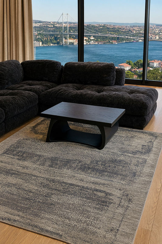 Arken Siyah El Dokuma Yün Viskon Pamuk Halı Modern İskandinav 3D Efektli Lüks Salon Halısı - Siyah