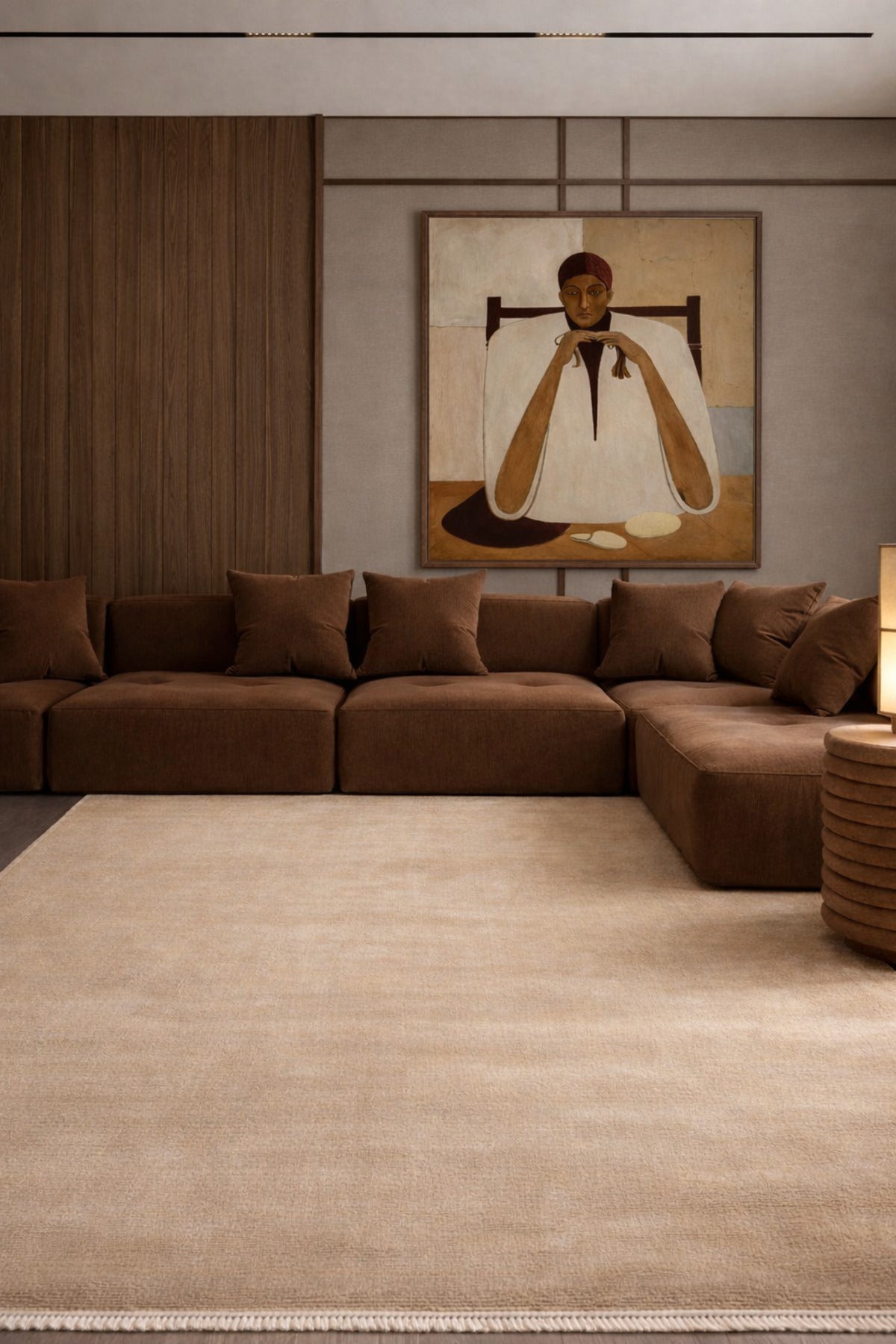 Alva Açık Bej Tek Renk Düz Modern Sade Minimal Klasik Saçaklı Koridor, Oturma Odası, Salon Halısı - Sarı