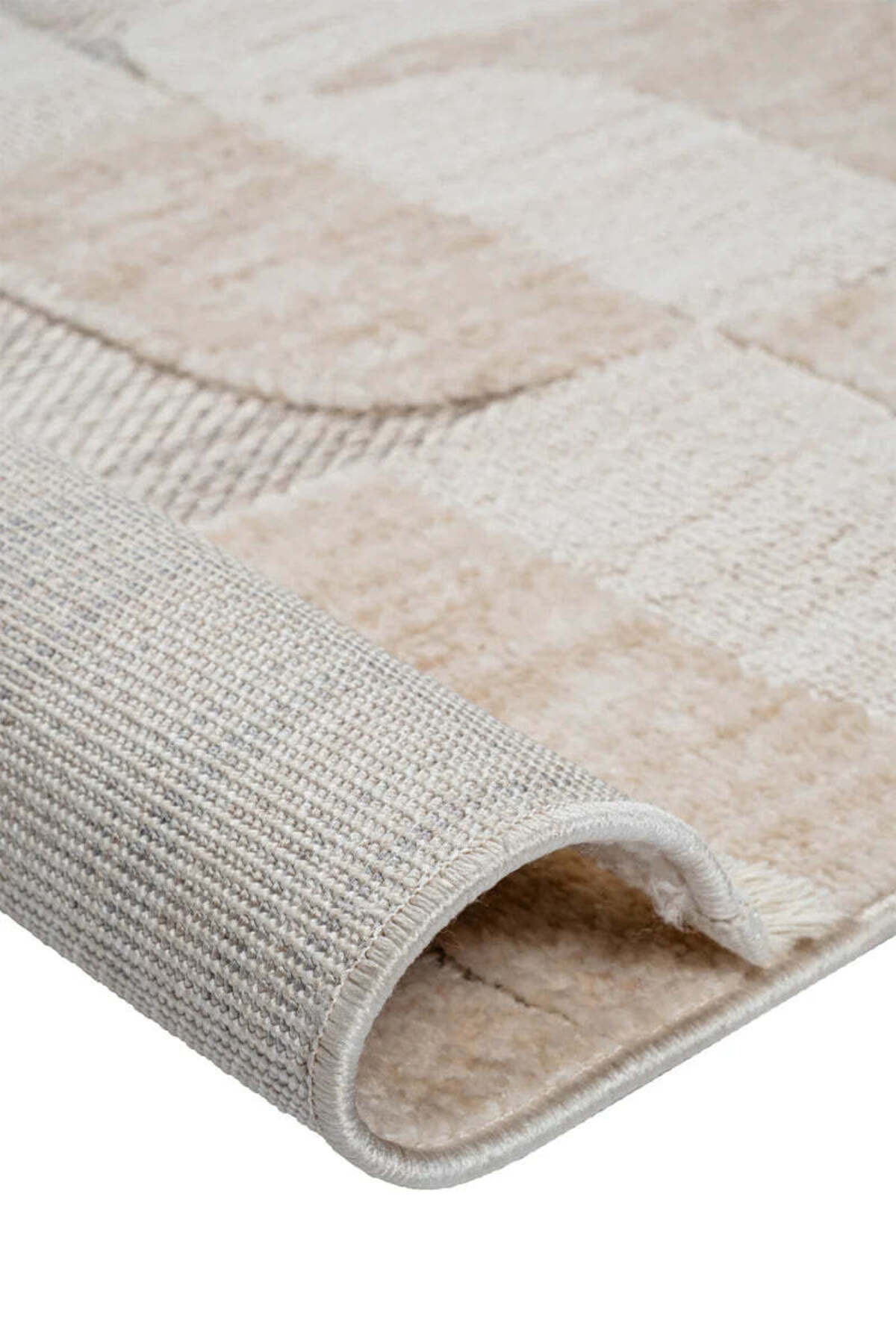 ASTRA Bej Modern Geometrik Halı Soft Patchwork Desenli Dokulu Yumuşak Koridor, Salon Halısı - Bej