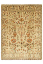 Sultani Handmade Beige Patterned Fringed Anatolian Motif Modern and Traditional Living Room Rug - Cream