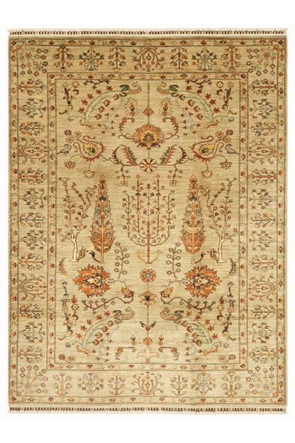 Sultani El Emeği Bej Desenli Saçaklı Anadolu Motifli Modern ve Geleneksel Salon Halısı - Krem