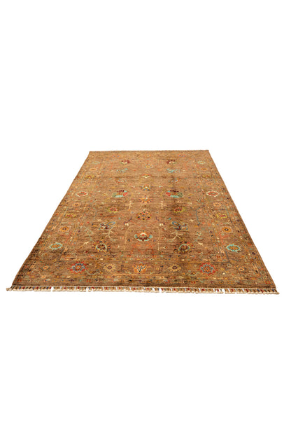 Sultani El Emeği Kahverengi Anadolu Motifli Desenli Saçaklı Modern ve Geleneksel Salon Halısı - Kahverengi