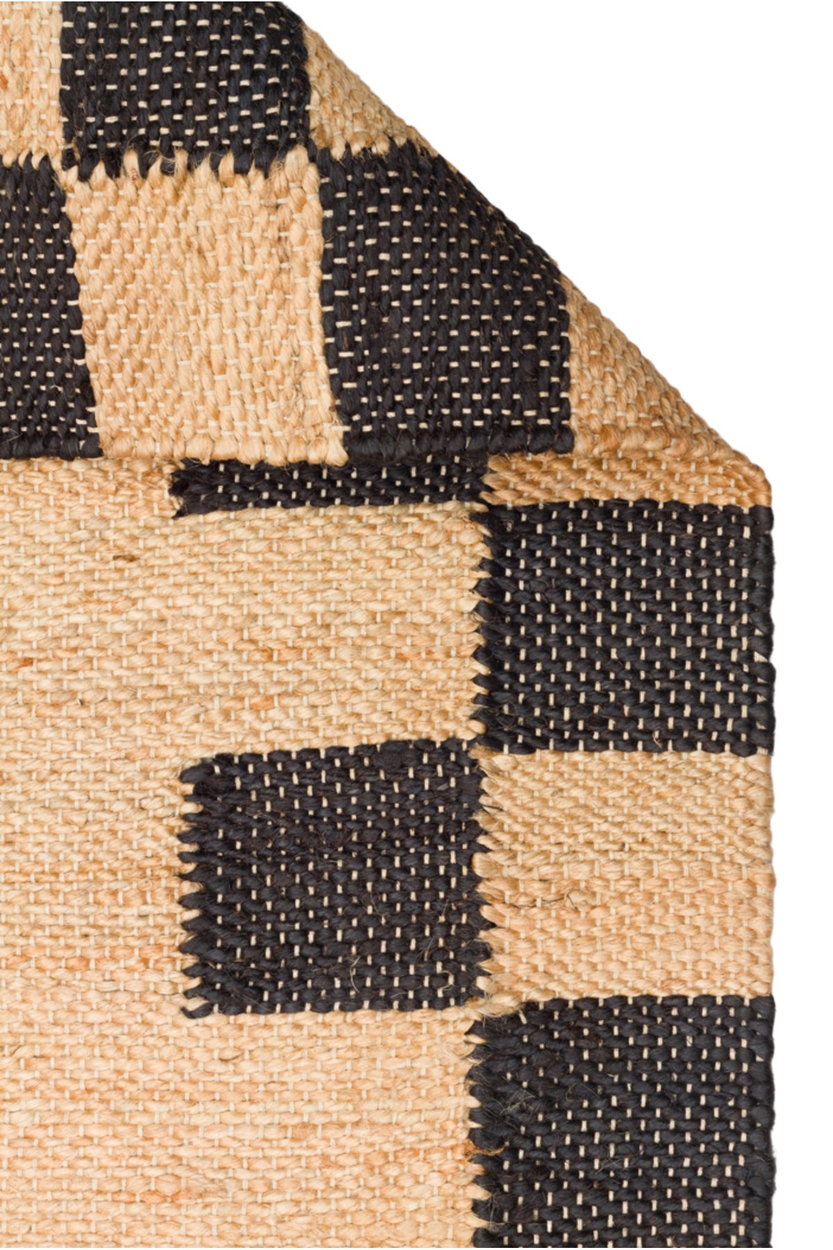 NATURA Ekru Dama Desenli Doğal Jüt Hasır Görünümlü Modern Çift Taraflı Kilim Bohem Salon Halısı - Gri