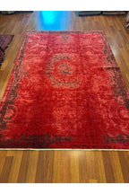 Vintage El Dokuma Kırmızı Eskitme Desenli Motifli Salon Yatak Odası Premium Dekoratif Halı - Haki