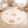 Petit Desenli Bej Renk Yuvarlak Toz Vermeyen Yumuşak Dokulu Makinede Yıkanabilir Çocuk Odası Halısı - Beyaz