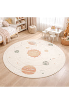 Petit Patterned Beige Round, Dust-Free, Soft Textured, Machine Washable Children's Room Rug - White