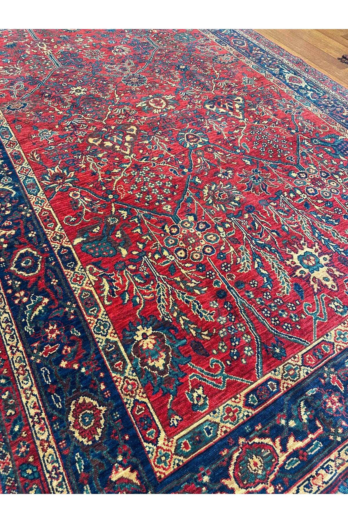 İran Desenli El Dokuma Halı Bordo Kırmızı Lacivert Geleneksel Vintage Salon Yatak Odası Halısı - Bordo