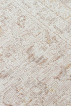 PALACE MOOD Bej Krem Modern Etnik Desenli Viskon Yumuşak Dokulu Klasik Salon Oturma Odası Halısı - Krem