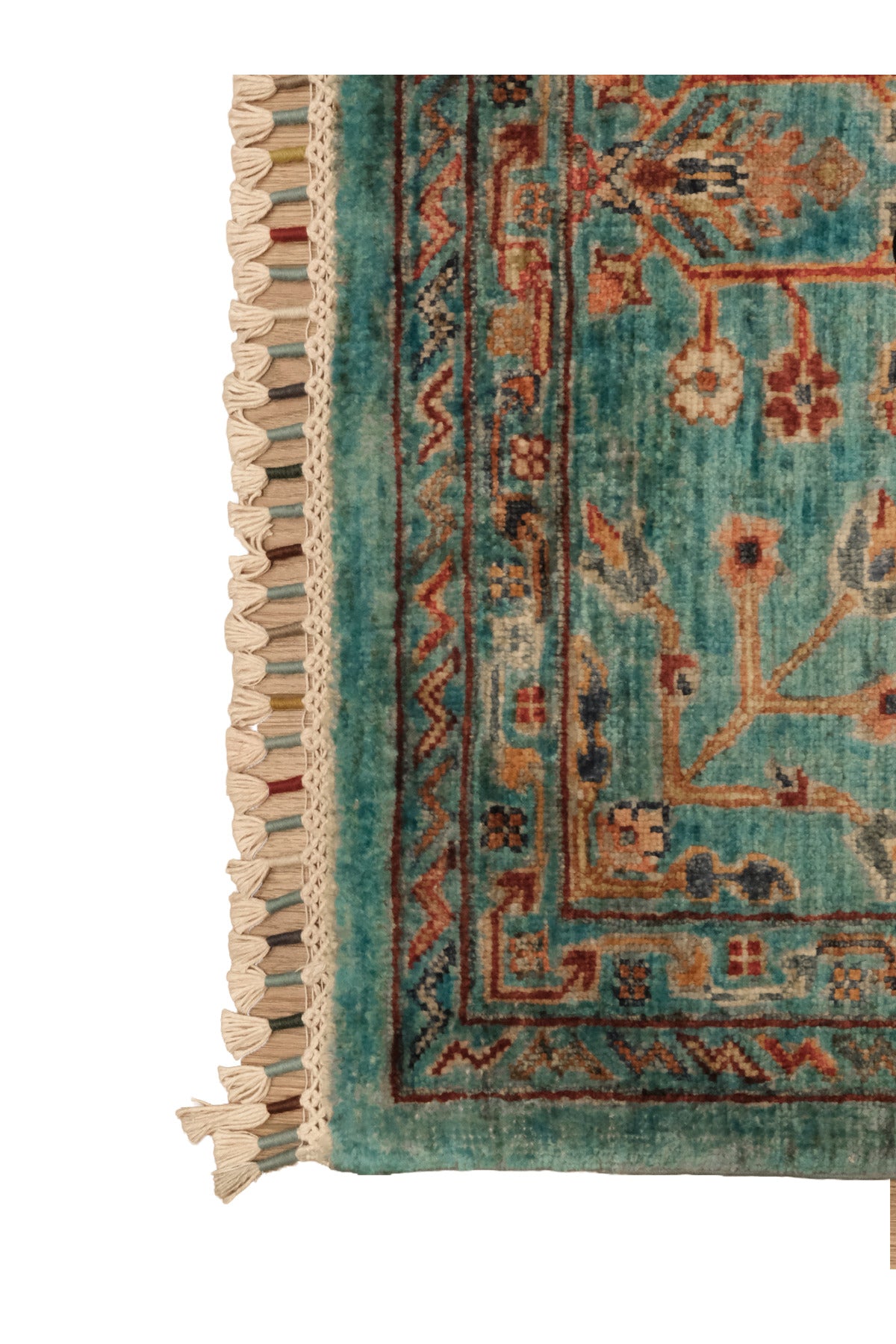 Sultani El Emeği Mavi Anadolu Motifli Desenli Saçaklı Modern ve Geleneksel Salon Halısı - Mavi