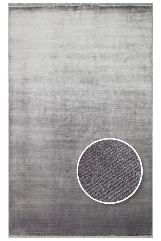 Alva Antrasit Tek Renk Düz Modern Sade Minimal Klasik Saçaklı Koridor, Oturma Odası, Salon Halısı - Siyah