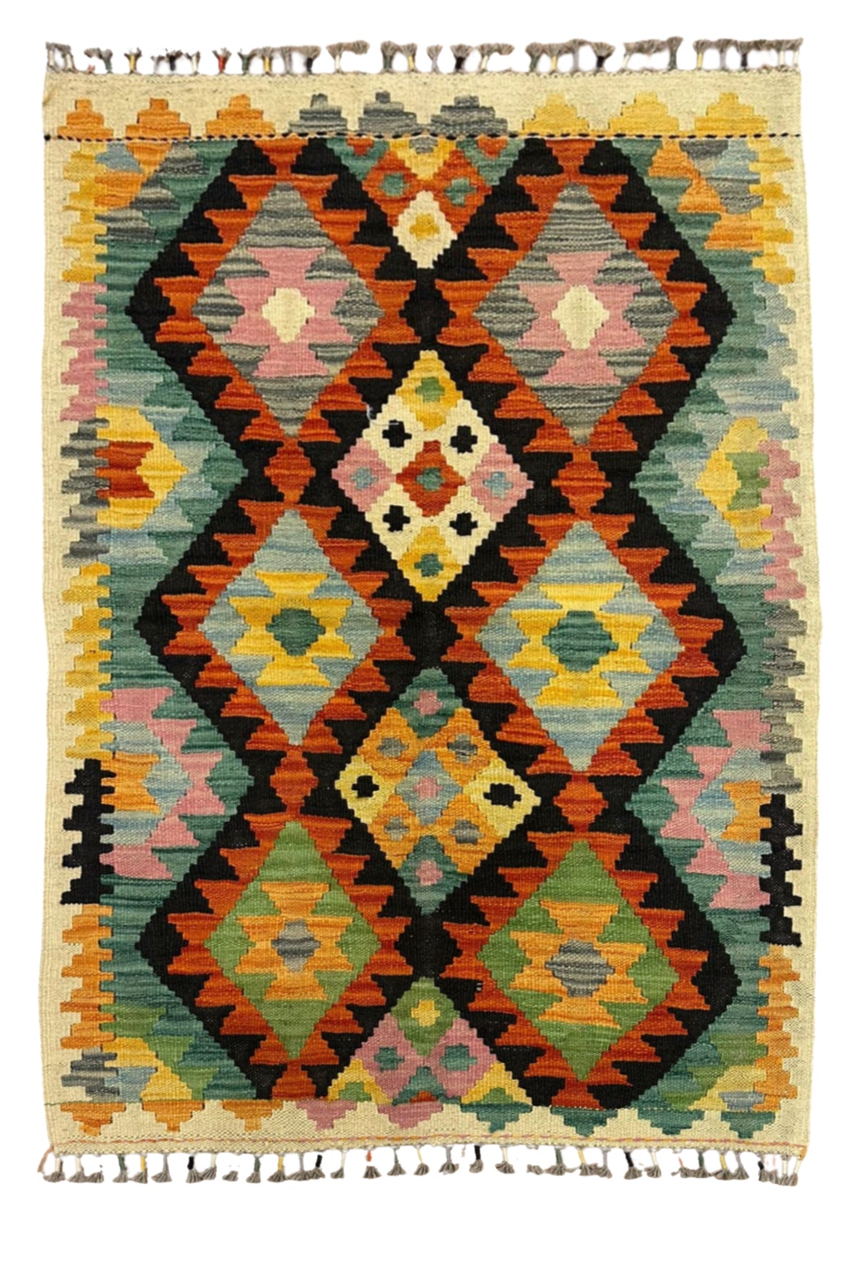 Miras Sarı Kök Boya El Emeği Doğal İplik Anadolu Etnik Desen Geleneksel Kilim Koleksiyonu - Sarı