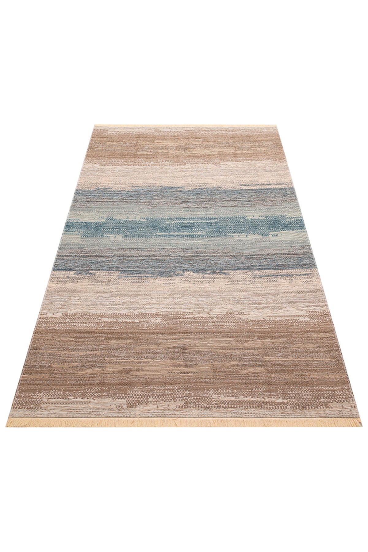 MİRA Çift Taraflı Bej Mavi Yıkanabilir Kilim Modern Ombre Renk Geçişli Polyester Şönil Kilim - Bej