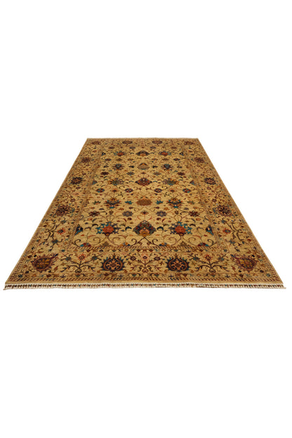 Sultani El Emeği Bej Anadolu Motifli Desenli Saçaklı Modern ve Geleneksel Salon Halısı - Bej