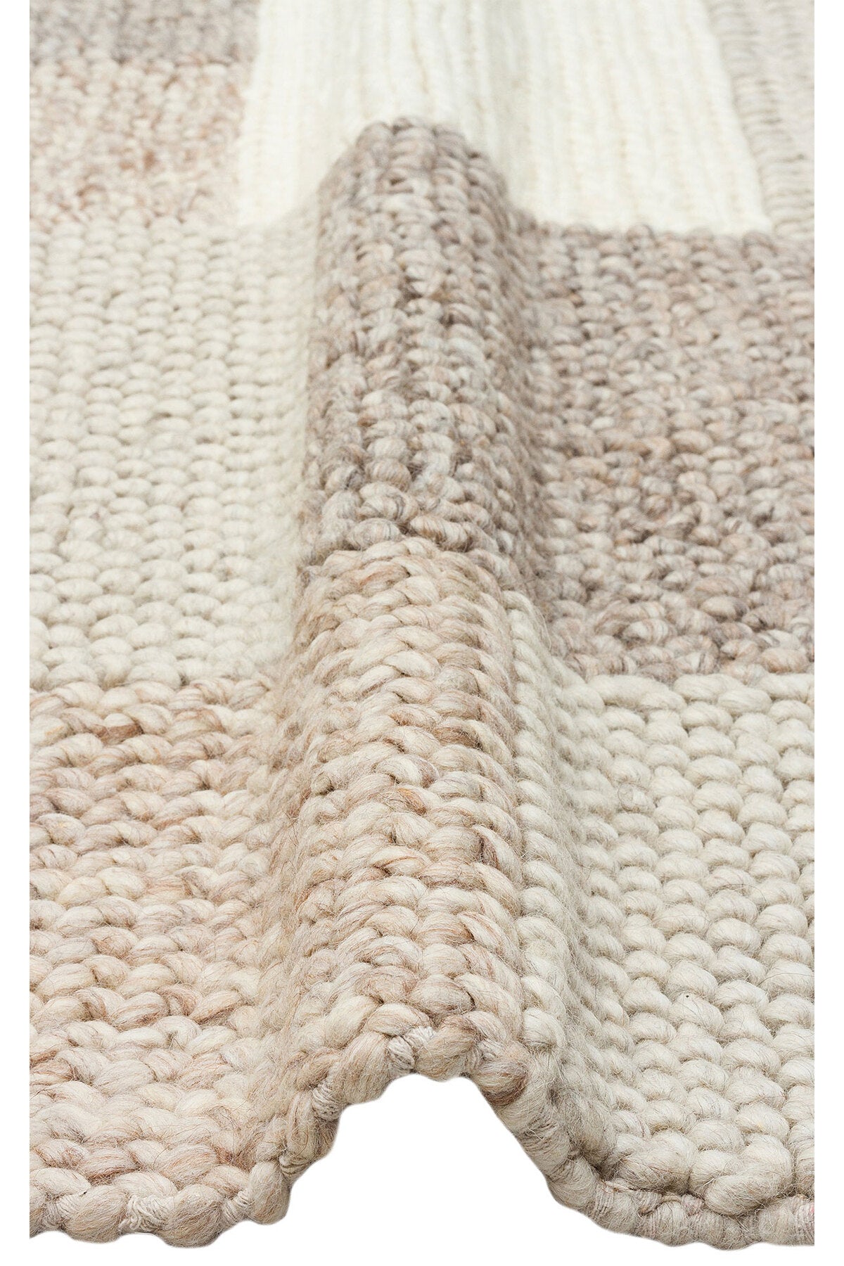 Emma Hand-Woven Beige Ecru Mink Scandinavian Knit Texture Geometric Pattern Wool Low-Pile Modern Living Room Rug - Multicolored