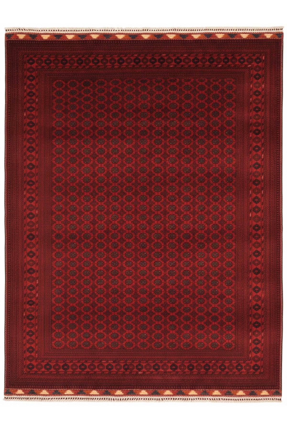 El Dokuma Afgan Biliçik Halısı %100 Yün Kök Boya Geleneksel Afgan Motif Bordo Otantik Salon Halısı - Bordo