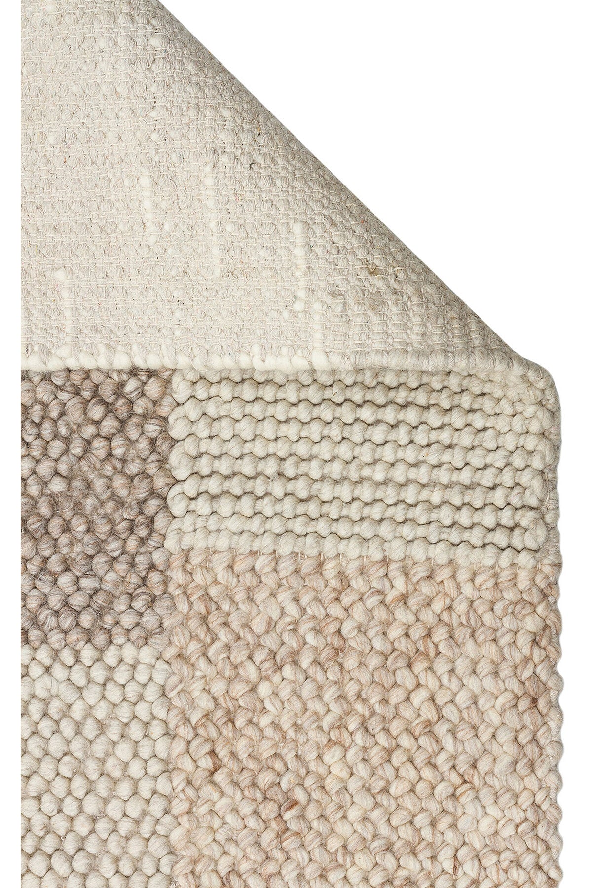 Emma Hand-Woven Beige Ecru Mink Scandinavian Knit Texture Geometric Pattern Wool Low-Pile Modern Living Room Rug - Multicolored