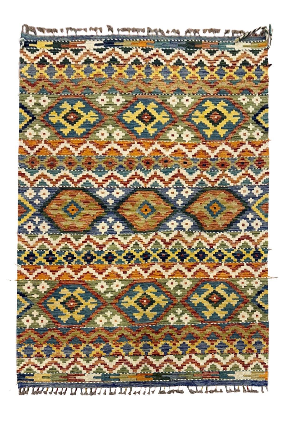 Miras Serisi Mavi Yeşil Kök Boya El Emeği Doğal İplik Etnik Desen Geleneksel Kilim Koleksiyonu - Mavi