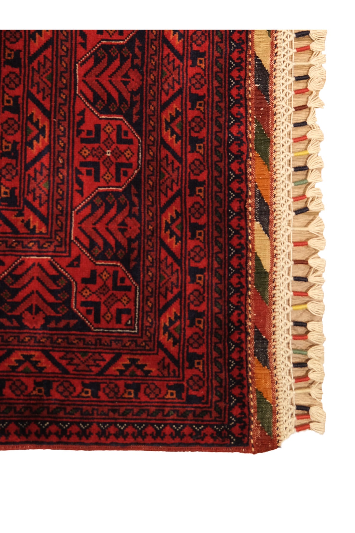 El Dokuma Yıldız Model Bordo Afgan Biliçik Halısı %100 Yün Kök Boya Geleneksel Otantik Salon Halısı - Çok Renkli