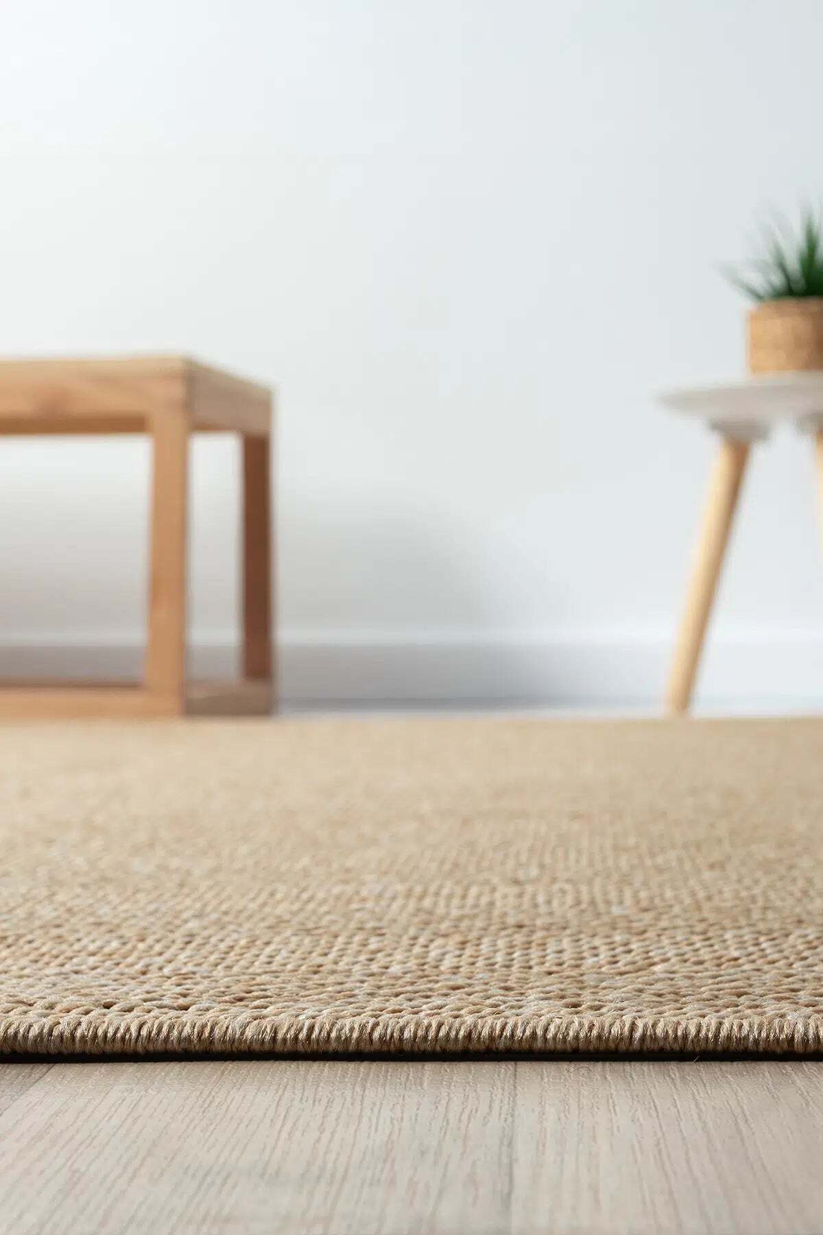 KORDANO Bej Balık Sırtı Dokulu Sisal Modern Kilim Kolay Temizlenebilir İskandinav Salon Halısı - Turkuaz