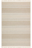 KELY Beige Striped Patterned Textured Modern Non-Shedding Woven Living Room Kitchen Hallway Rug - White