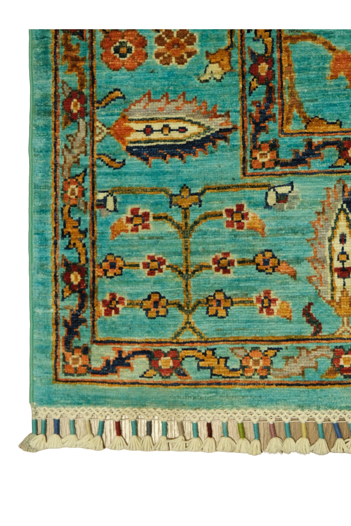 Sultani El Emeği Mavi Desenli Saçaklı Anadolu Motifli Modern ve Geleneksel Salon Halısı - Lacivert