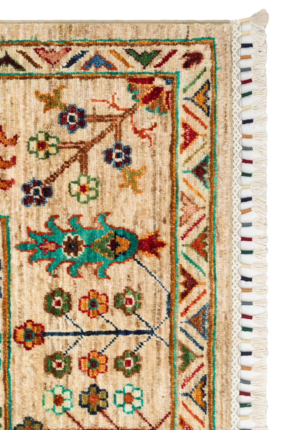 Sultani El Dokuma Yün Halı Bej Klasik Oryantal Çiçek Motifli Vintage Geleneksel Salon Halısı