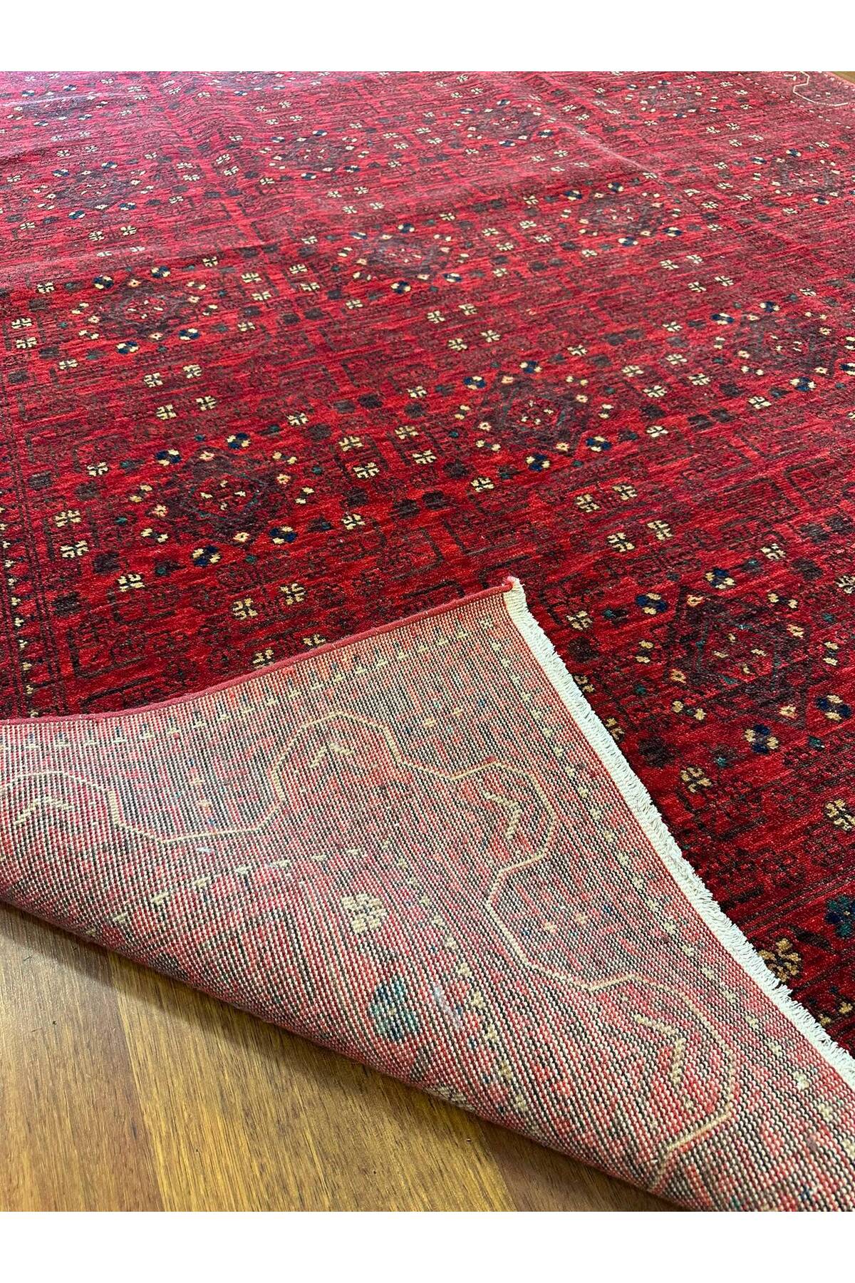 Afgan Desenli El Dokuma Halı Bordo Kırmızı Etnik Geometrik Motifli Geleneksel Vintage Salon Halısı - Yeşil