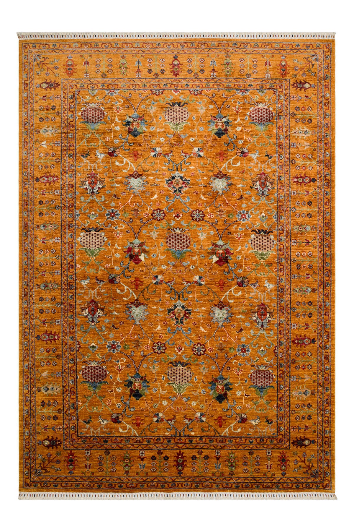 Sultani Turuncu El Dokuma Yün Halı Klasik Oryantal Çiçek Motifli Vintage Geleneksel Salon Halısı