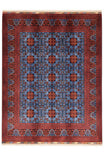 Handwoven Burgundy-Blue Star Pattern Afghan Bilicik Rug, 100% Wool, Natural Dye, Authentic Living Room Rug - Blue