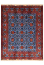 Handwoven Burgundy-Blue Star Pattern Afghan Bilicik Rug, 100% Wool, Natural Dye, Authentic Living Room Rug - Blue