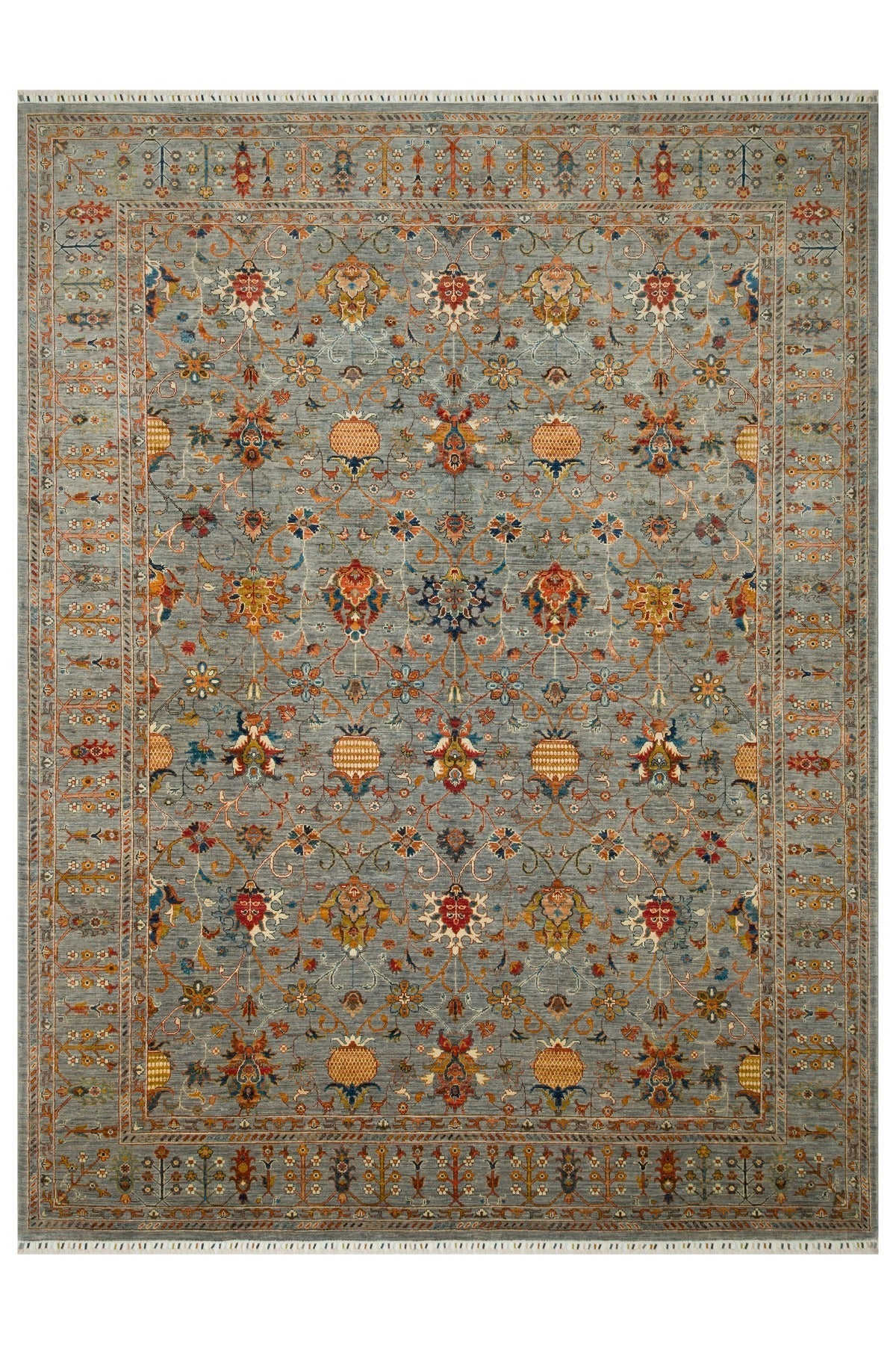 Sultani El Dokuma Yeşil Yün Klasik Oryantal Çiçek Motifli Vintage Geleneksel Salon Halısı